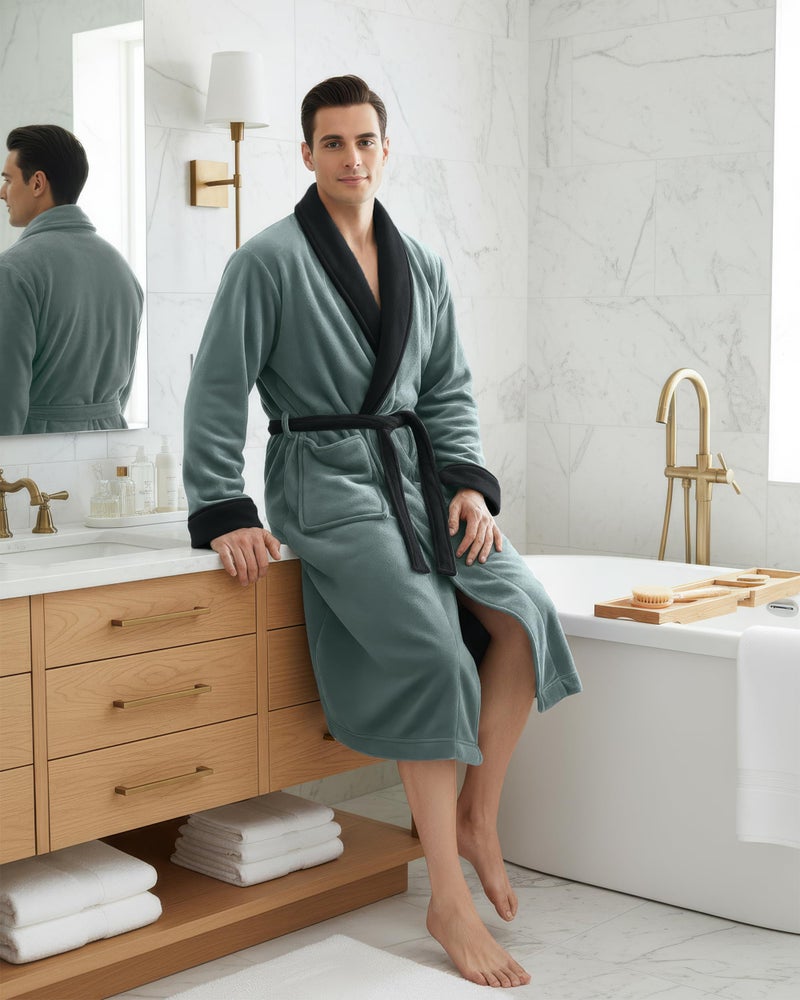 NY Threads Mens Robe, Luxury Plush Fleece Mens Bathrobe, Spa Bath Robe for Men, Large-X-Large, Steel Grey Black - Image 4